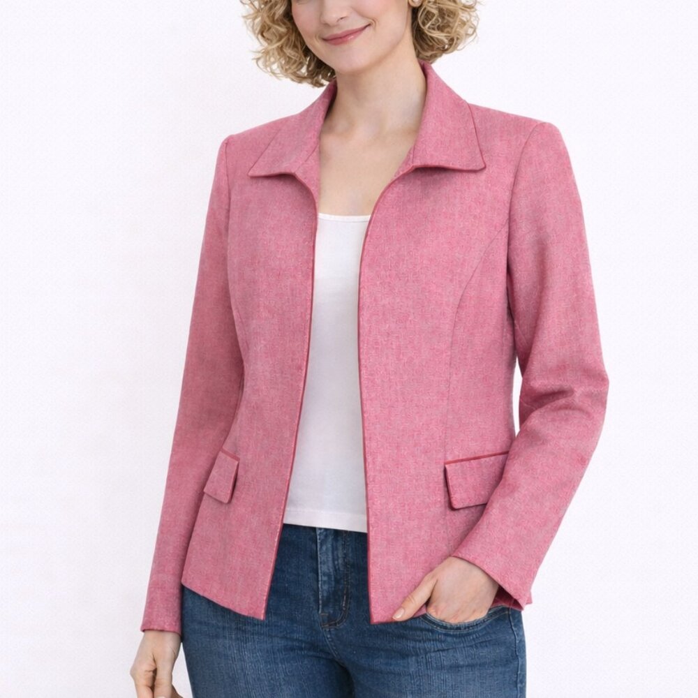 Dark Pink & White Fly Away Open Front Blazer 6P